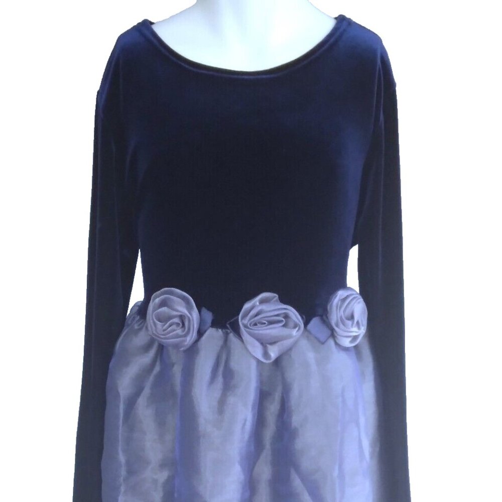 Rose Cottage Velvet Gown Event Party Formal Dress Blue flower corsage size 12